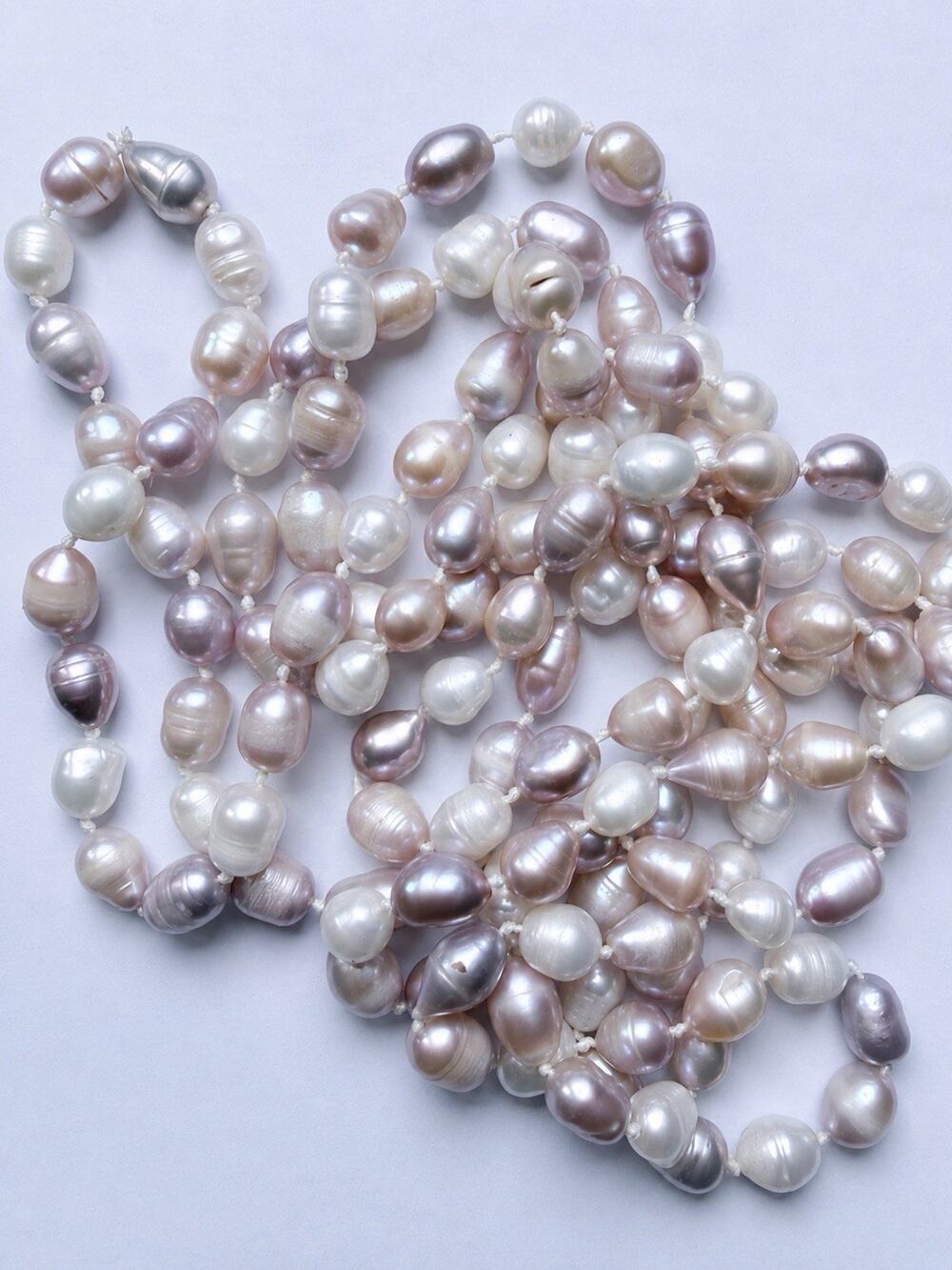 60” Genuine Freshwater Pink Blush Pearl Necklace Hand Knotted 7-10mm Opera Rope